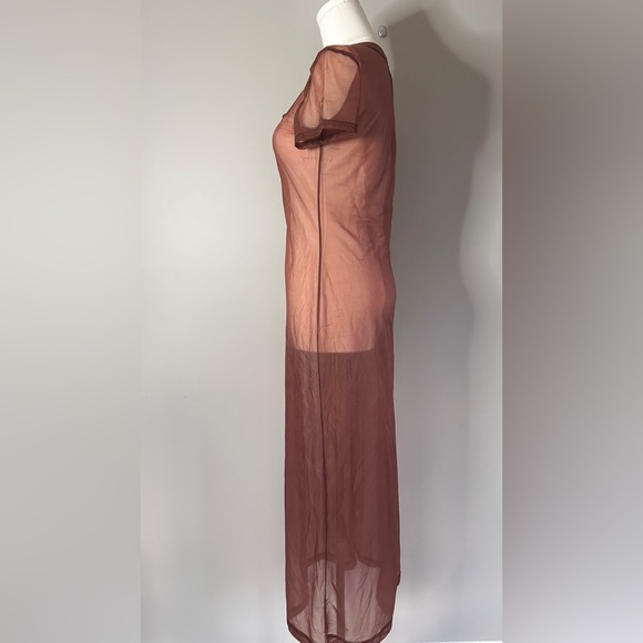 Y2K ABS Brown Sheer Mesh Square Neck Maxi Dress Whimsigoth Fairy Grunge Size SP - Picture 11 of 13